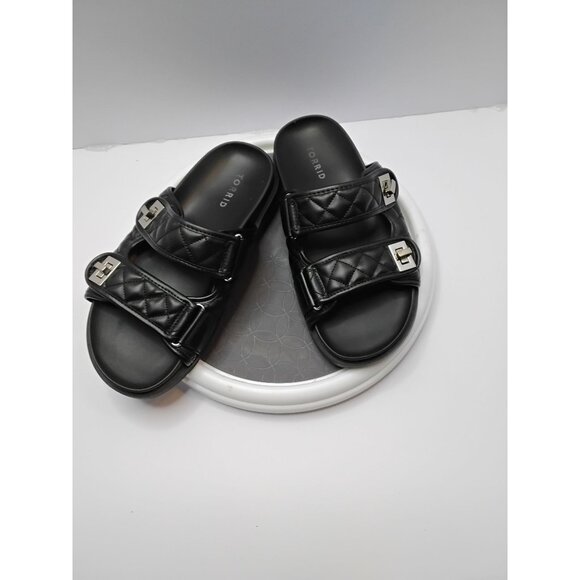 Torrid Womens Black Quilted Double Strap Slide Sandals W/ Silver Buckles Size 7. - Picture 2 of 7